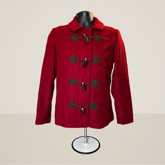 Gap Women’s Dark Red Wool Coat & Jacket with Toggle Buttons and Zipper Size : S - Picture 2 of 12